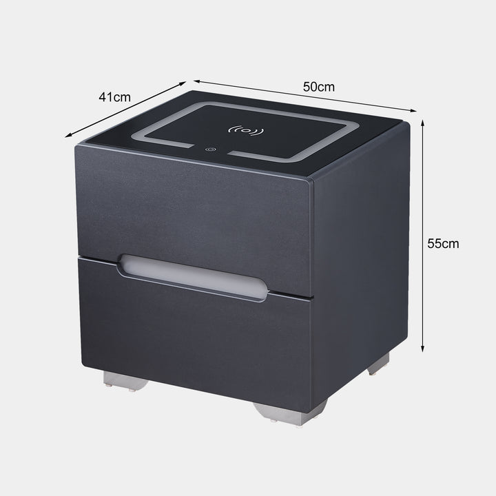 Erinn LED Light Bedside Table [2/3 Drawers][Charging Station][Nightstand]