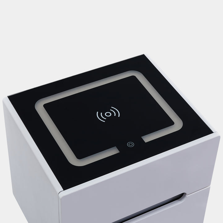 Erinn LED Light Bedside Table [2/3 Drawers][Charging Station][Nightstand]