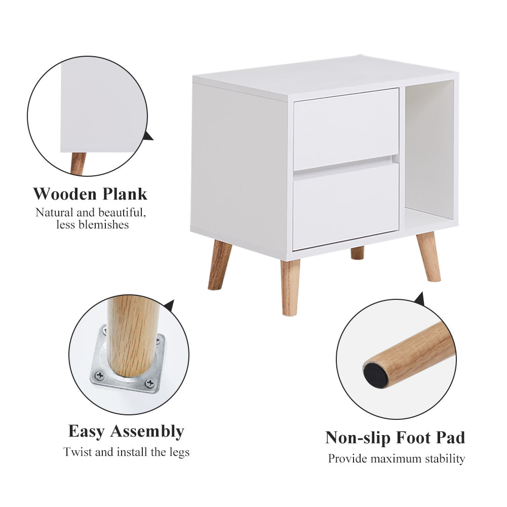 Andru Modern White Wood Bedside Table