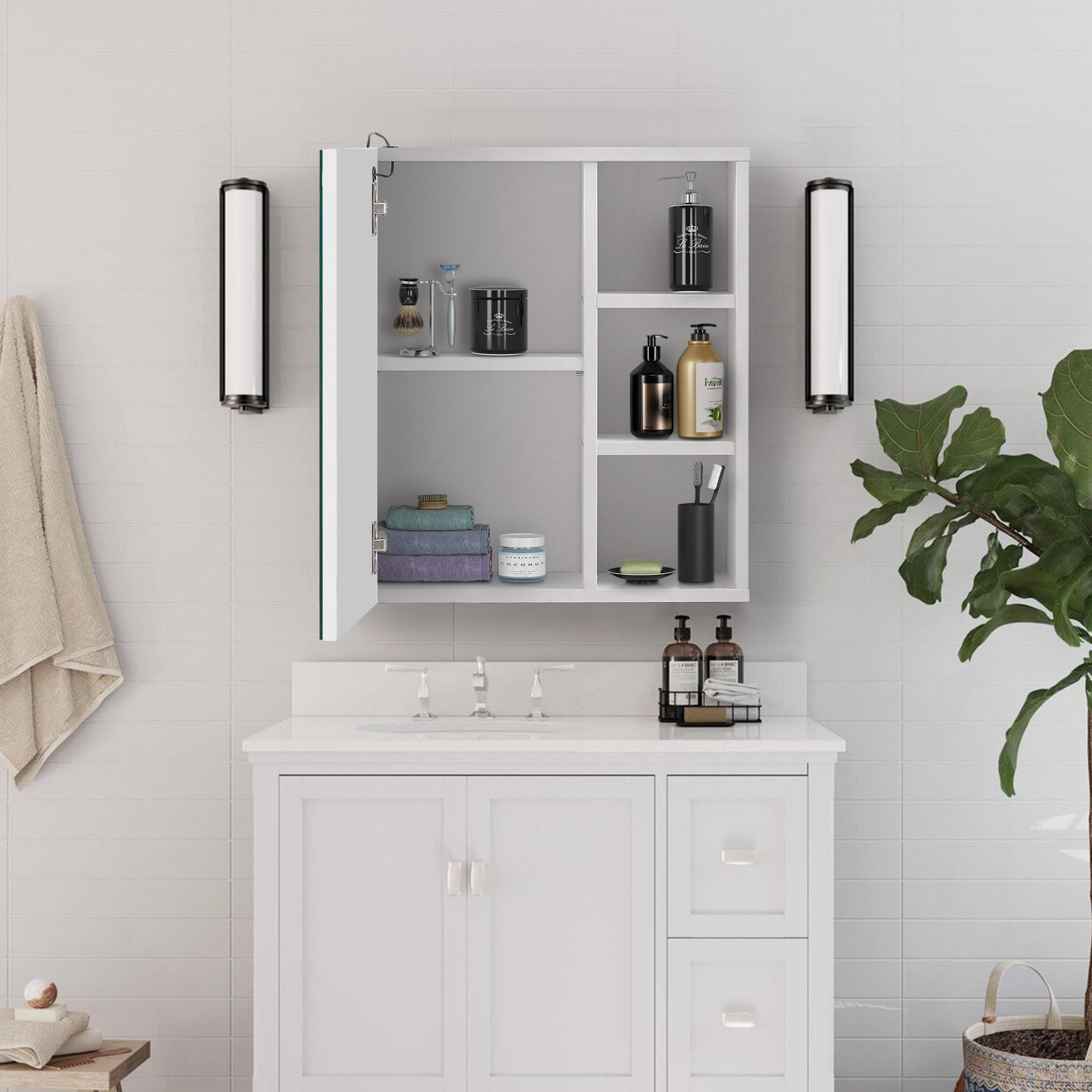 Clipop Bathroom Mirror Cabinet with Lights Wall Mounted Small 3 Shelves ...