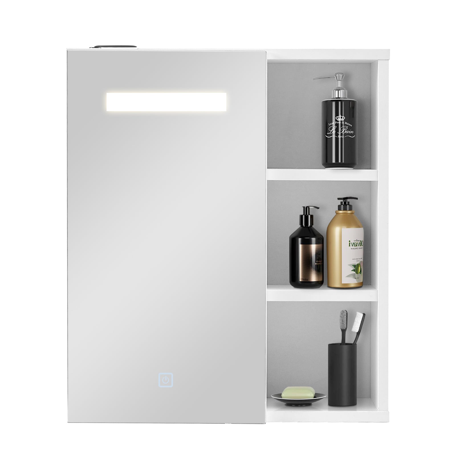 Clipop Bathroom Mirror Cabinet with Lights Wall Mounted Small 3 Shelves ...