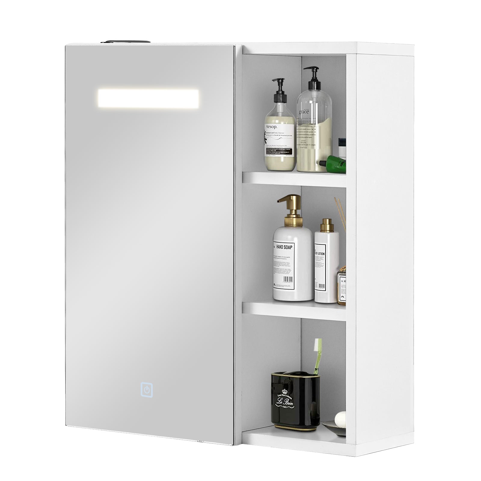 Clipop Bathroom Mirror Cabinet with Lights Wall Mounted Small 3 Shelves ...