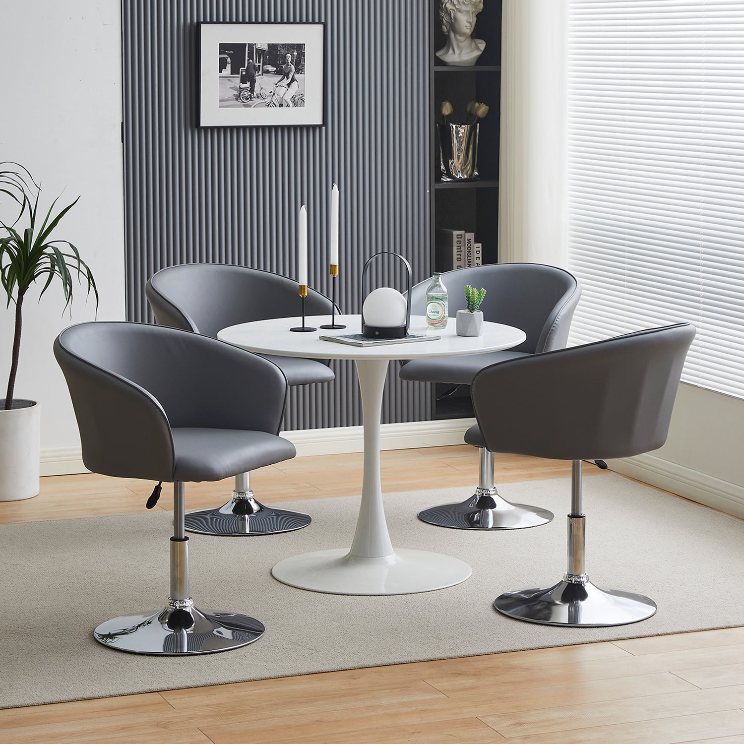 CLIPOP Fashion Adjustable Swivel Barrel Chair Faux Leather Set of 1 Clipop Furniture