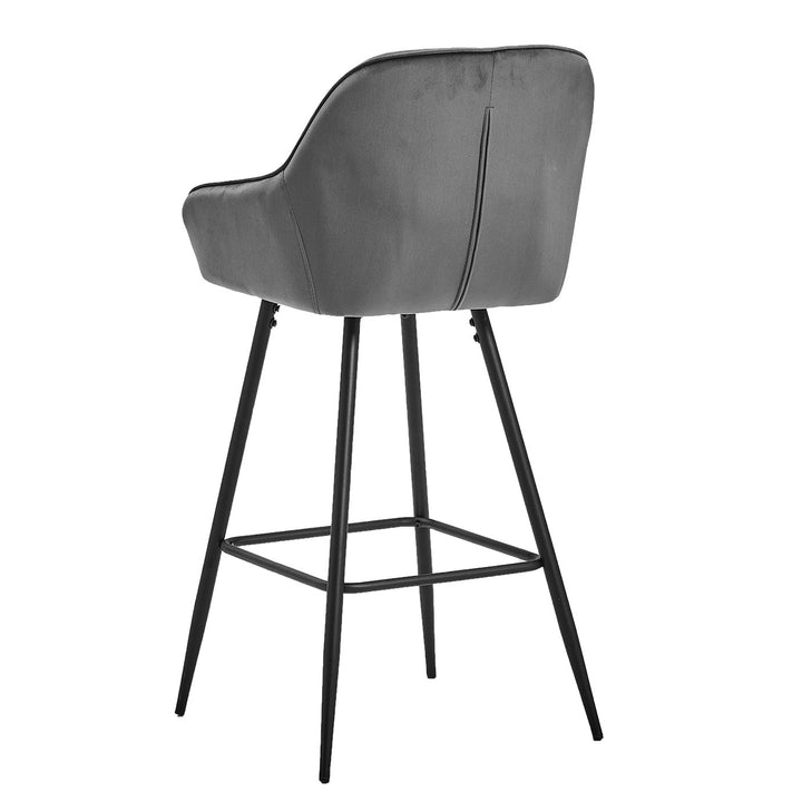 2er-Set Barhocker aus grauem Samt, Küchenthekenstuhl mit Rautensteppung, Sitzhöhe 65 cm
