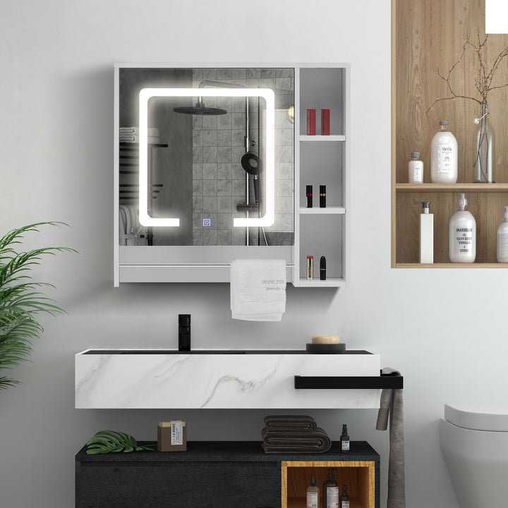 Tavion Bathroom Mirror Cabinet with Lights [1 Door+3 Shelves]