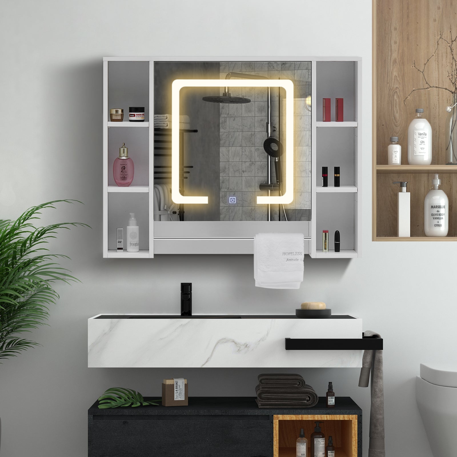 Bathroom mirror with shelf and light hotsell