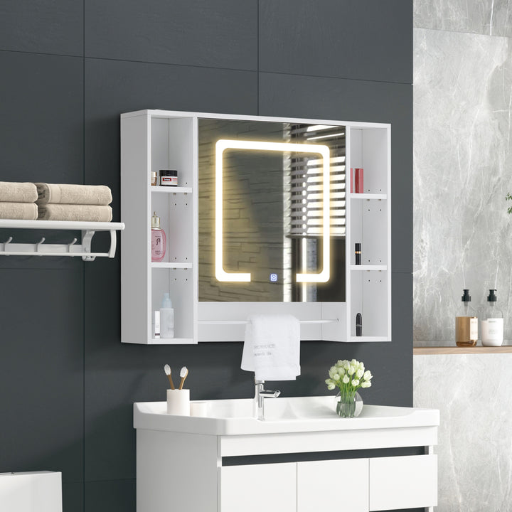 Tavion Bathroom Mirror Cabinet with Lights [1 Door+6 Shelves]