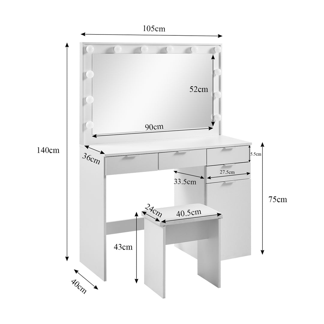 Hollywood White Dressing Table Set 4 Drawers