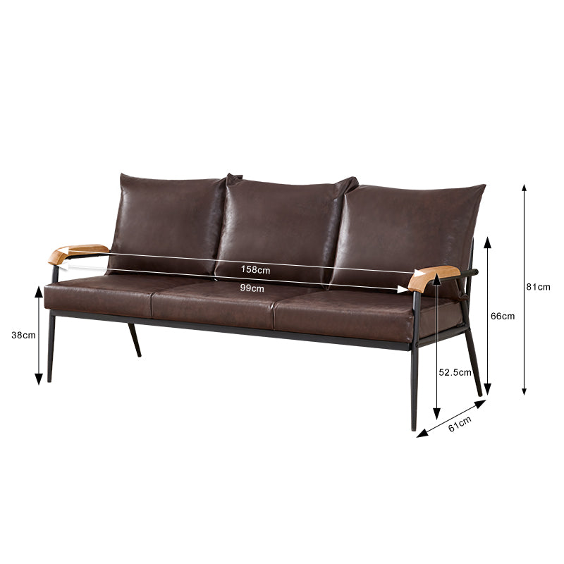 Modernes Sofa aus dunkelbraunem PU-Leder mit Holzarmen, 1-Sitzer, 2er-Sofa, 3-Sitzer