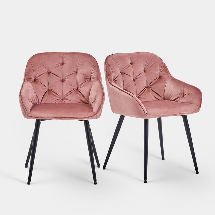 Pink Samt Esszimmerstühle / Armlehnstühle Set von 2