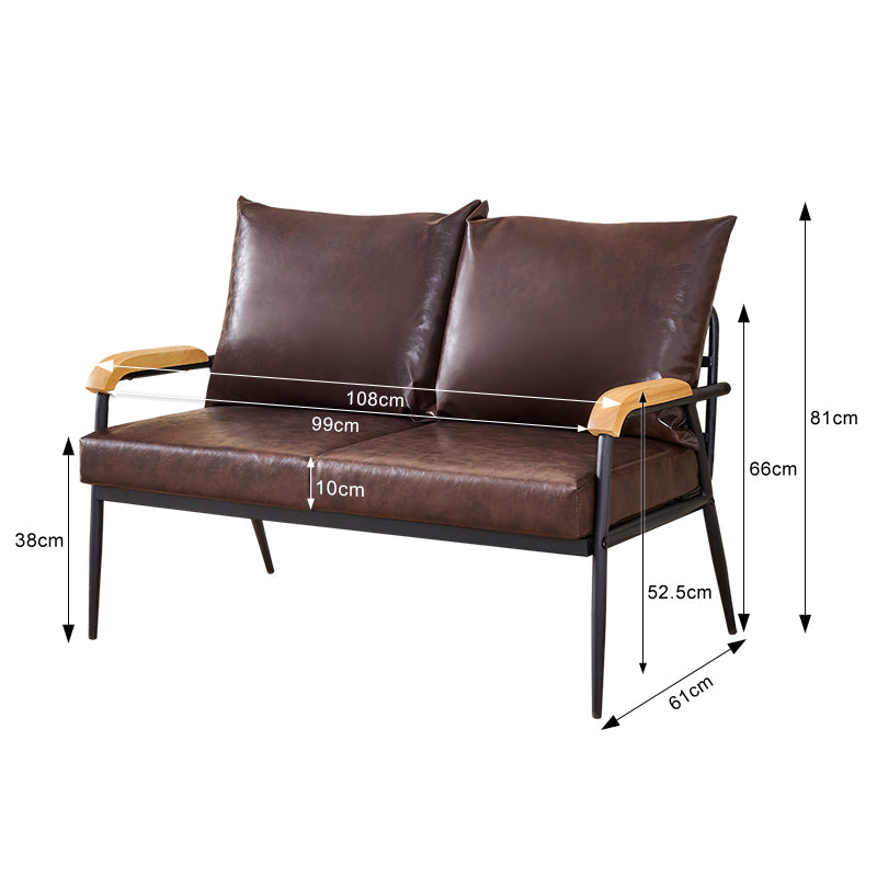 Modernes Sofa aus dunkelbraunem PU-Leder mit Holzarmen, 1-Sitzer, 2er-Sofa, 3-Sitzer