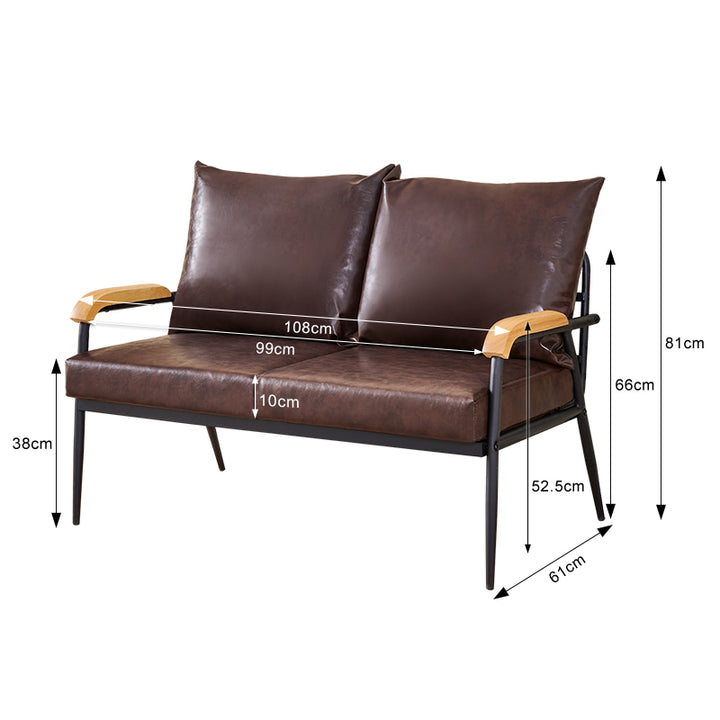 Modernes Sofa aus dunkelbraunem PU-Leder mit Holzarmen, 1-Sitzer, 2er-Sofa, 3-Sitzer