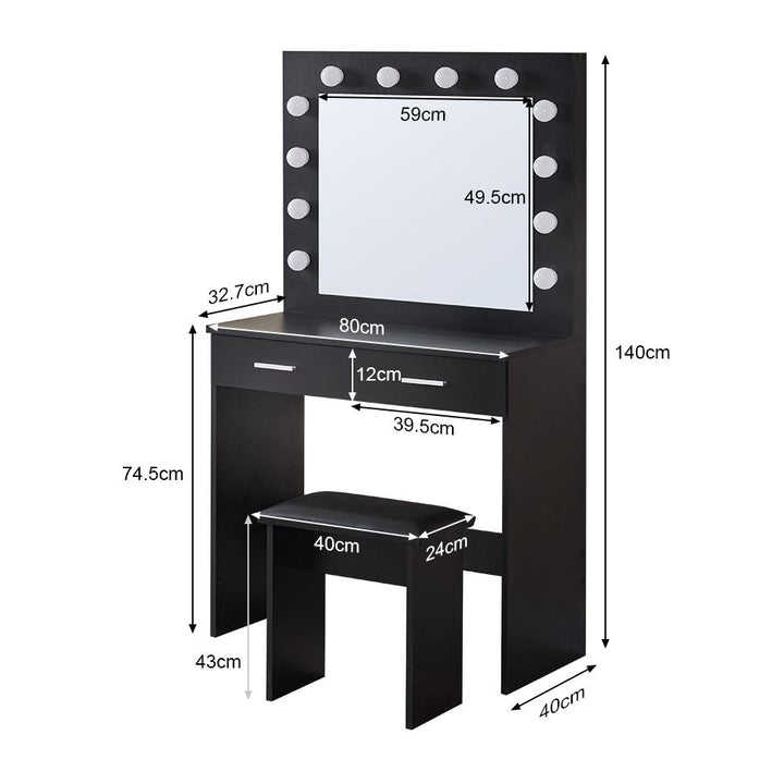 Hollywood Black Dressing Table Set with LED Lights